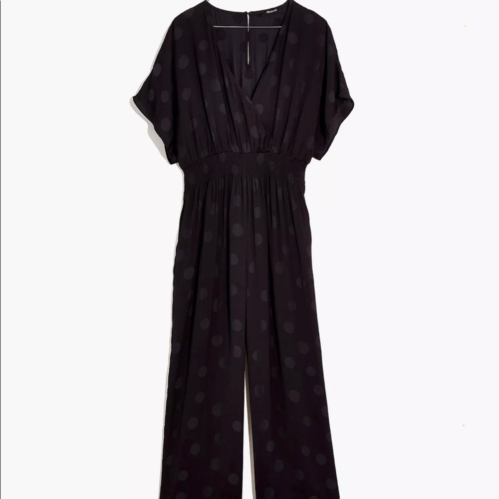 Madewell Wrap-Front Smock-Waist Jumpsuit in Dot Jacquard